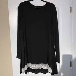 Lace detail black tunic shirt